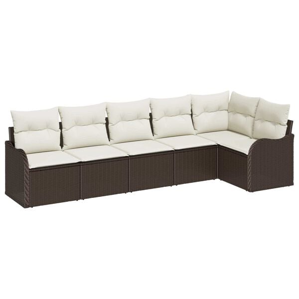 vidaXL Σετ Καναπέ Κήπου με μαξιλάρι 6 pcs Καφέ Πολυ ράταν