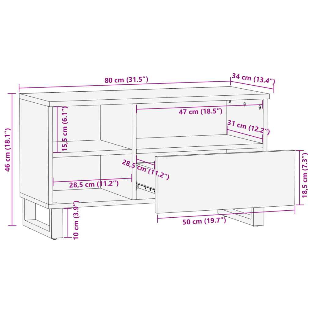 vidaXL Έπιπλο Τηλεόρασης 80x34x46 εκ. Μασίφ Ακατέργ. Ξύλο Μάνγκο