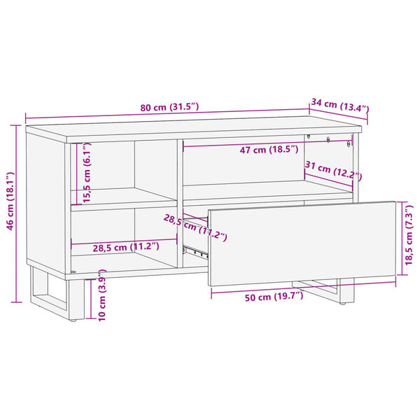 vidaXL Έπιπλο Τηλεόρασης 80x34x46 εκ. Μασίφ Ακατέργ. Ξύλο Μάνγκο