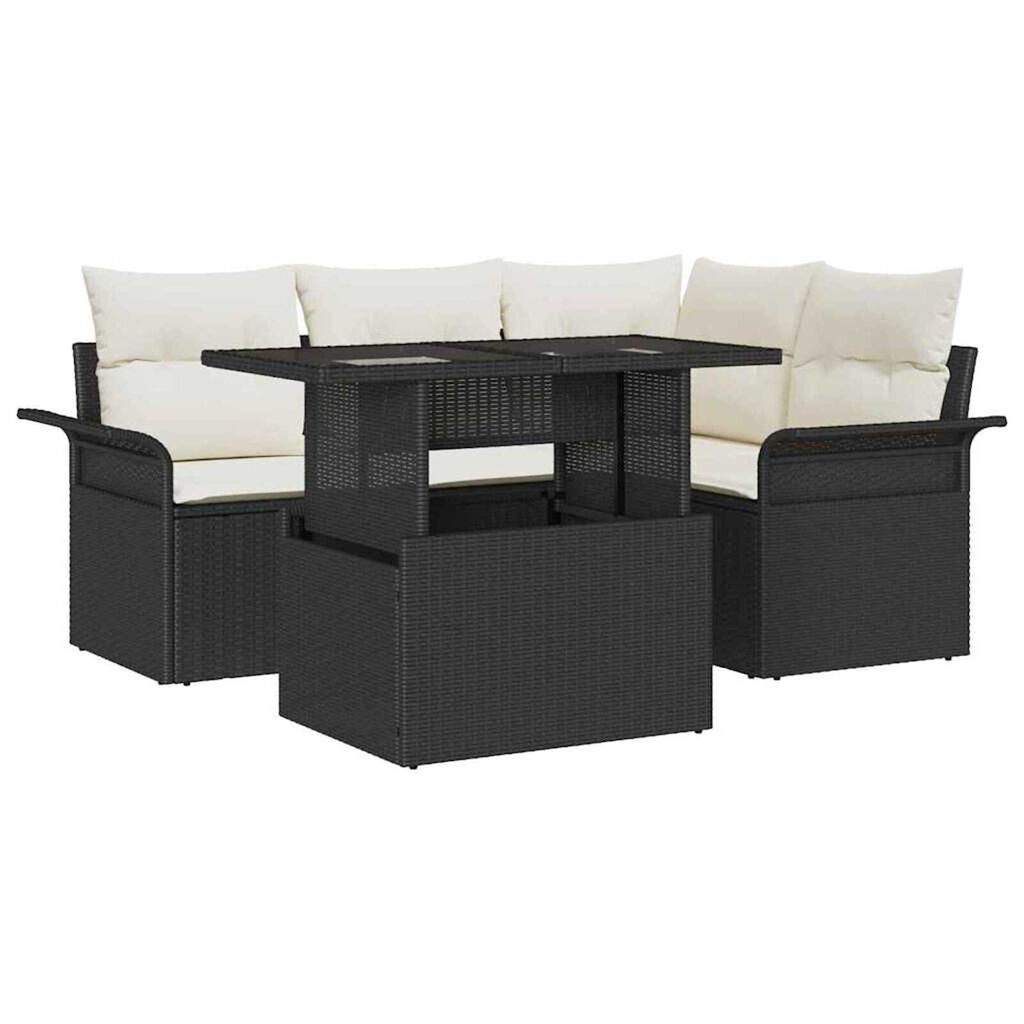 vidaXL Σετ Καναπέ Κήπου με μαξιλάρι 5 pcs Μαύρο Πολυ ράταν