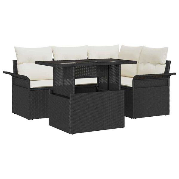 vidaXL Σετ Καναπέ Κήπου με μαξιλάρι 5 pcs Μαύρο Πολυ ράταν