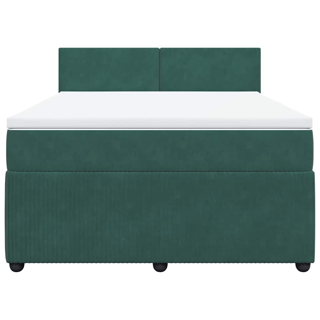 vidaXL Κρεβάτι Boxspring με Στρώμα Σκούρο Πράσινο 140x200εκ. Βελούδινο