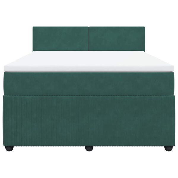 vidaXL Κρεβάτι Boxspring με Στρώμα Σκούρο Πράσινο 140x200εκ. Βελούδινο