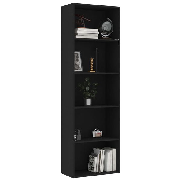 vidaXL Βιβλιοθήκη με 5 Ράφια Μαύρη 60 x 30 x 189 εκ. από Επεξ. Ξύλο
