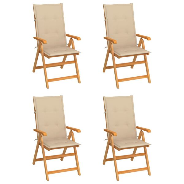 vidaXL Καρέκλες Κήπου 4 Τεμαχίων από Μασίφ Ξύλο Teak με Μπεζ Μαξιλάρια