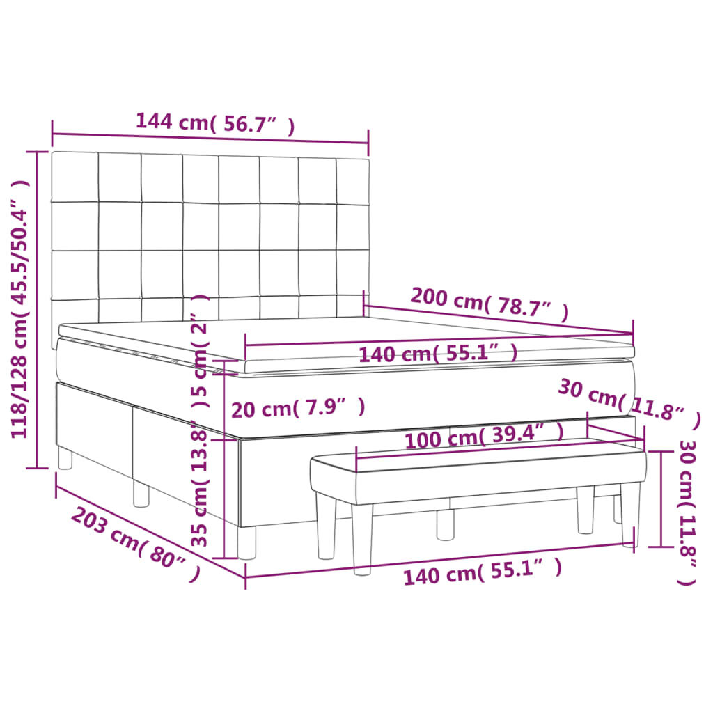 vidaXL Κρεβάτι Boxspring με Στρώμα Ροζ 140x200 εκ. Βελούδινο