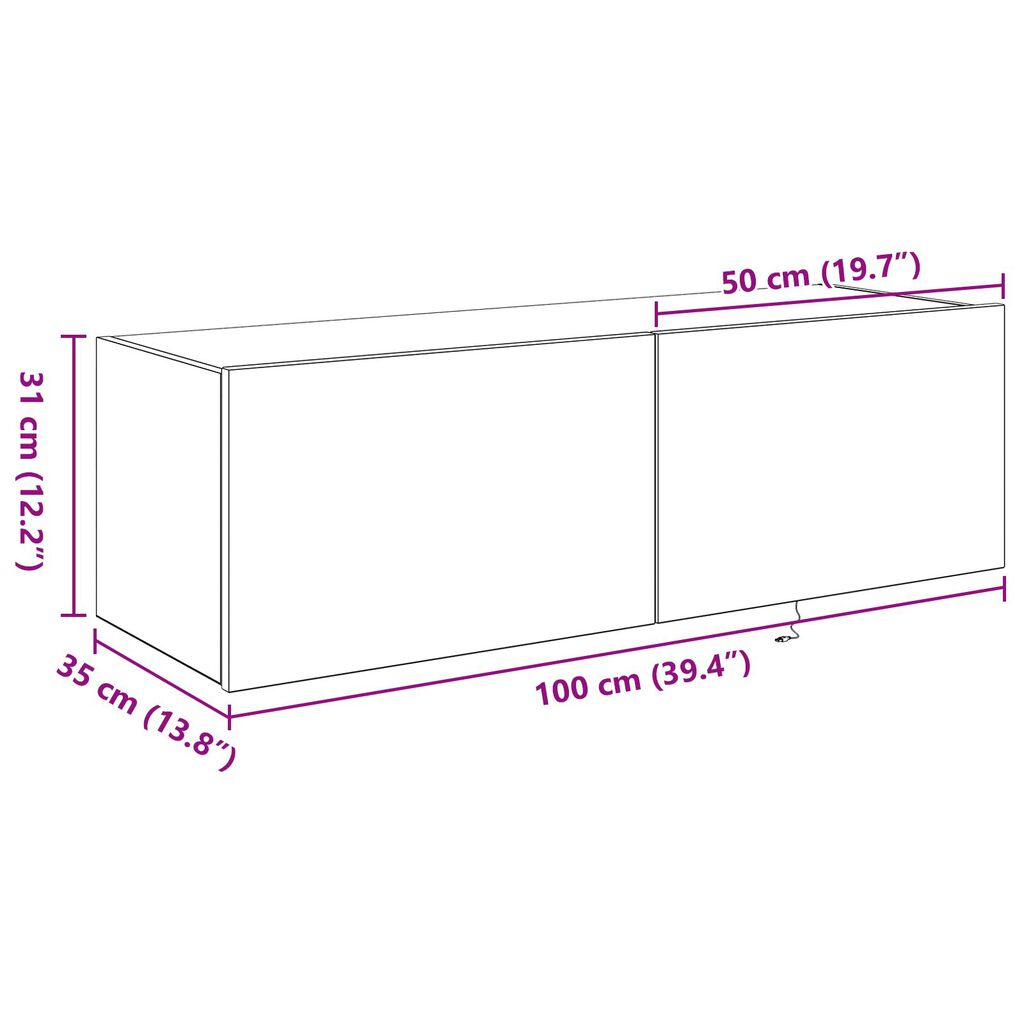 vidaXL Κιβώτιο Τοίχου για TV με LED Φωτάκια Παλιού Ξύλου 100x35x31 εκ