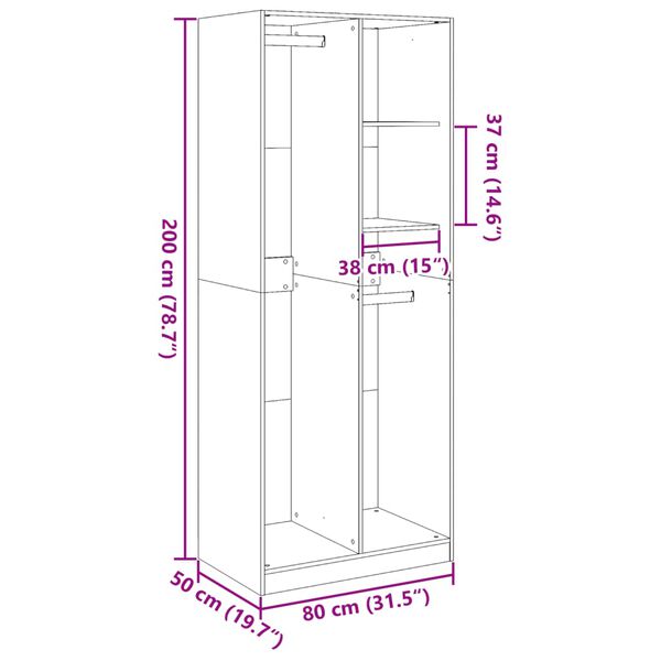 vidaXL Ντουλάπα Καπνιστή Δρυς 80x50x200 εκ. από Επεξεργασμένο Ξύλο
