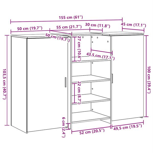 vidaXL Γραφείο υποδοχής Sonoma Δρυς 155x50x103,5εκ. Επεξεργασμένο Ξύλο