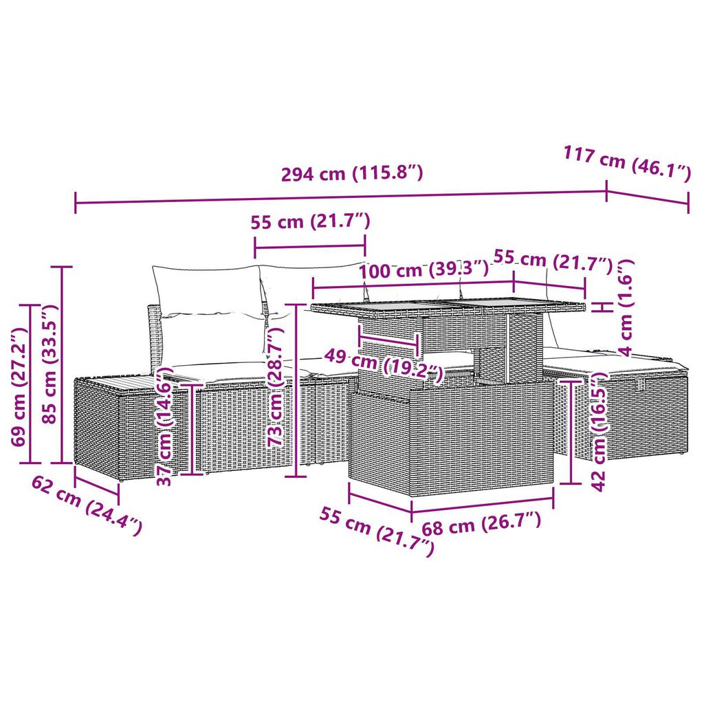 vidaXL Σετ Καναπέ Κήπου 6 pcs Μπεζ συνθετικό ρατάν