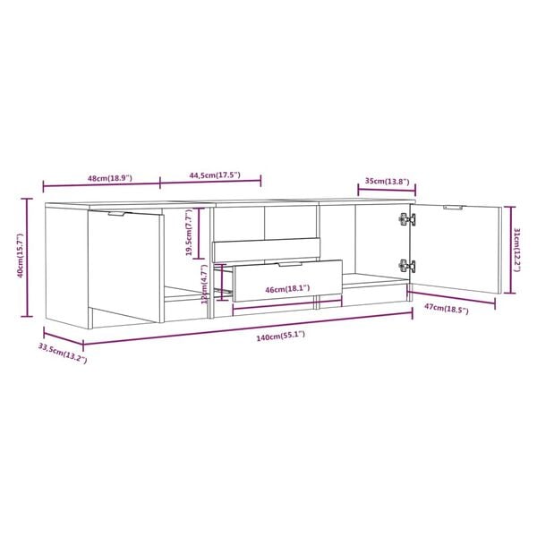 vidaXL Έπιπλο Τηλεόρασης Sonoma Δρυς 140x35x40 εκ. Επεξεργασμένο Ξύλο