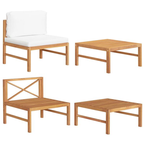 vidaXL Σαλόνι Κήπου Σετ 2 Τεμαχίων από Ξύλο Teak με Κρεμ Μαξιλάρια