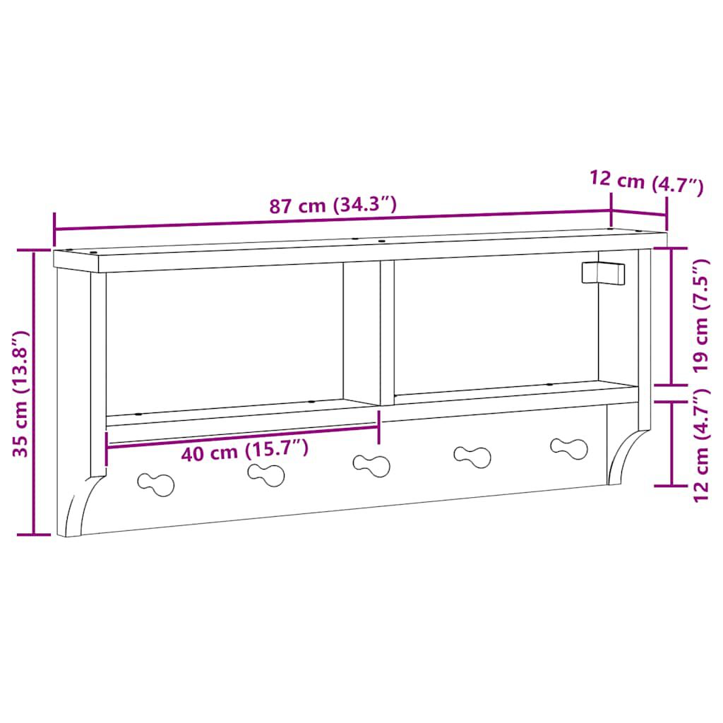 vidaXL Επίτοιχη κρεμάστρα παλτών SANDNES 87x12x35 εκ. Πεύκο μασίφ ξύλο