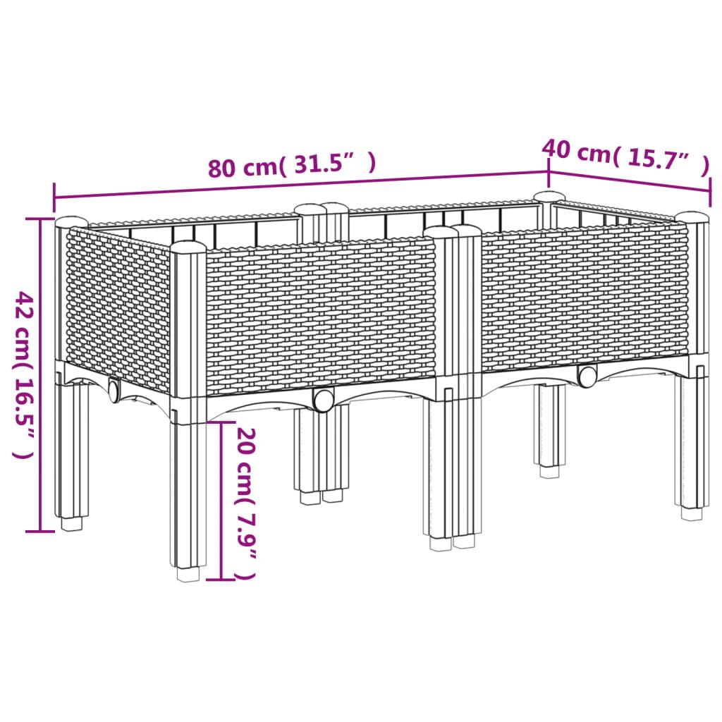 vidaXL Ζαρντινιέρα Κήπου με Πόδια Καφέ 80x40x42 εκ. Πολυπροπυλένιο