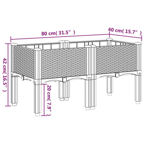 vidaXL Ζαρντινιέρα Κήπου με Πόδια Καφέ 80x40x42 εκ. Πολυπροπυλένιο