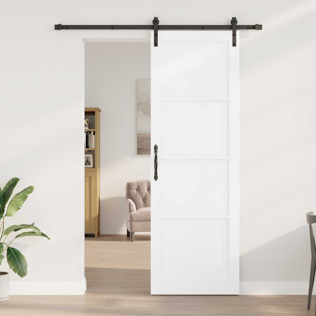 vidaXL Συρόμενη Πόρτα με Σετ Εξαρτημάτων Λευκή 78x232 εκ. Στερεό Ξύλο Πεύκου