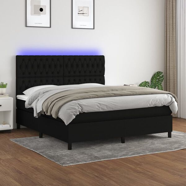 vidaXL &Kappa;&rho;&epsilon;&beta;ά&tau;&iota; Boxspring &mu;&epsilon; &Sigma;&tau;&rho;ώ&mu;&alpha; & LED &Mu;&alpha;ύ&rho;&omicron; 160x200 &epsilon;&kappa;. &Upsilon;&phi;&alpha;&sigma;&mu;ά&tau;&iota;&nu;&omicron;
