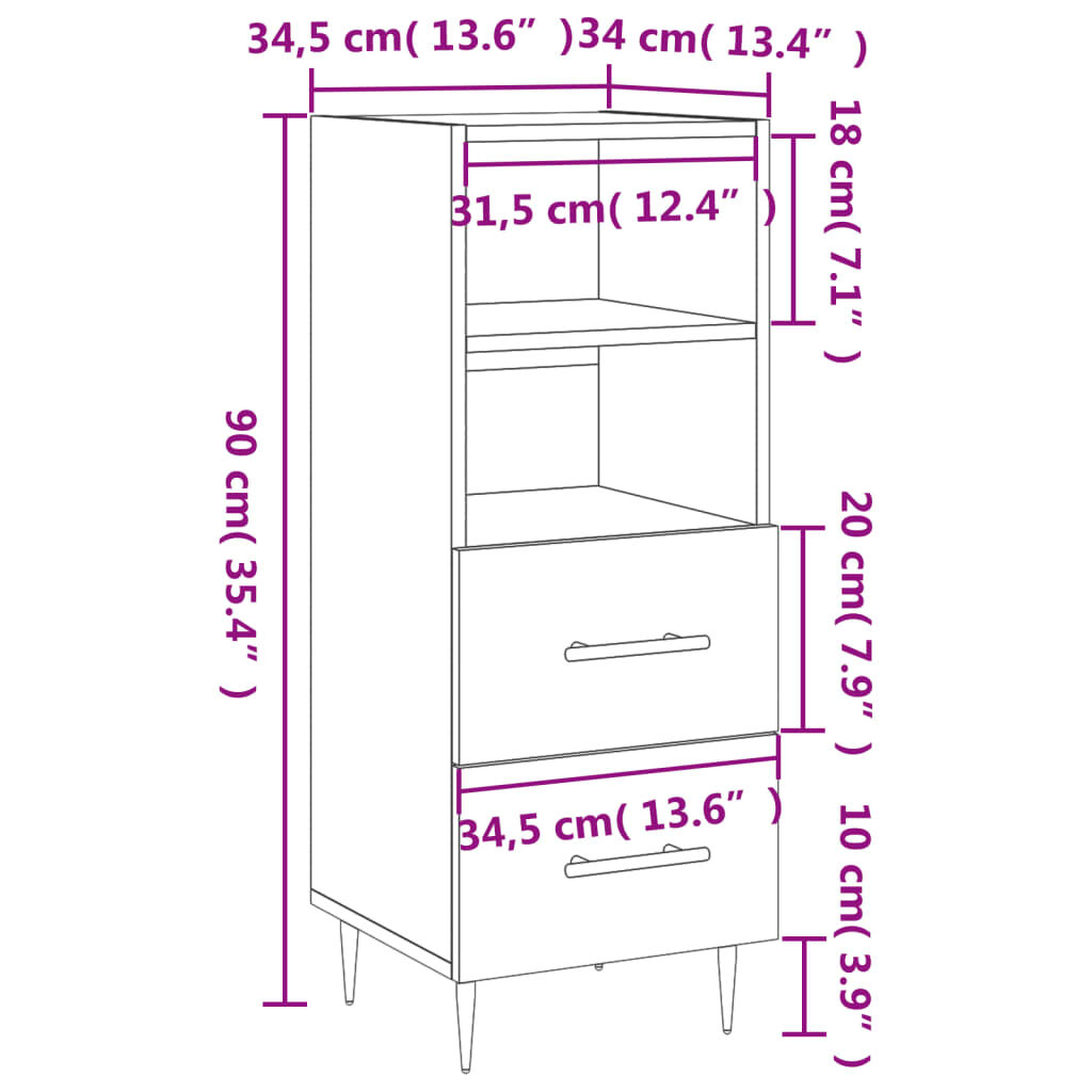 vidaXL Ντουλάπι Γκρι Sonoma 34,5x34x90 εκ. από Επεξεργασμένο Ξύλο