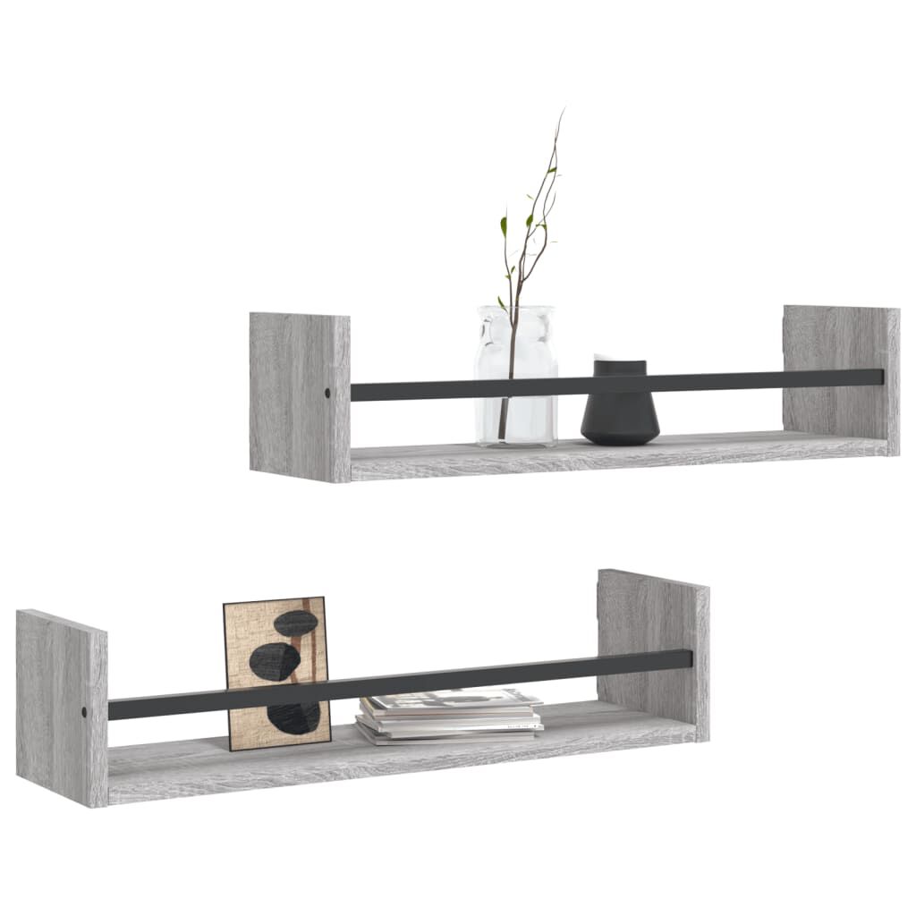 vidaXL Ράφια Τοίχου με Μπάρα 2 τεμ. Γκρι Sonoma 60 x 16 x 14 εκ.