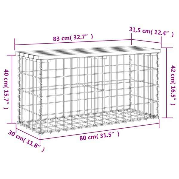 vidaXL Παγκάκι Κήπου Συρματοκιβώτιο 83x31,5x42 εκ. Μασίφ Ξύλο Πεύκου
