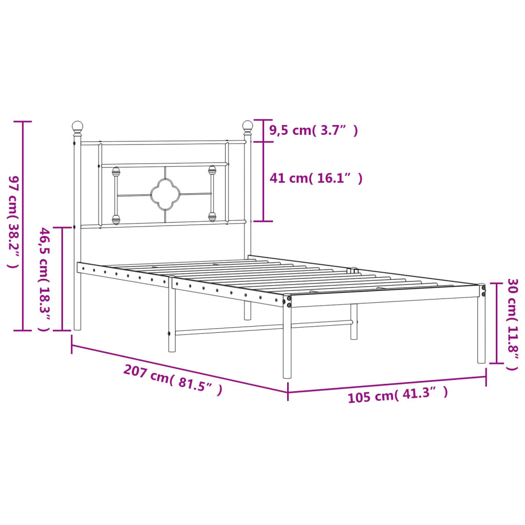 vidaXL Πλαίσιο Κρεβατιού με Κεφαλάρι Λευκό 100 x 200 εκ. Μεταλλικό