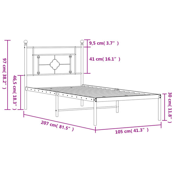 vidaXL Πλαίσιο Κρεβατιού με Κεφαλάρι Λευκό 100 x 200 εκ. Μεταλλικό