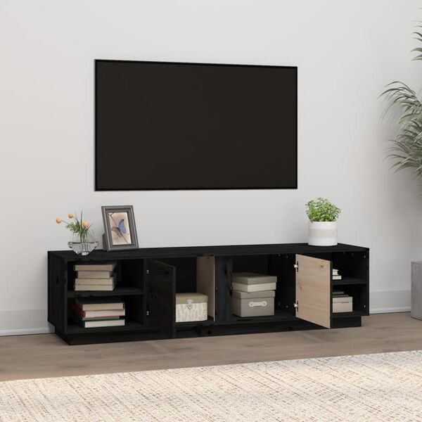 vidaXL Έπιπλο Τηλεόρασης Μαύρο 156x40x40 εκ. από Μασίφ Ξύλο Πεύκου
