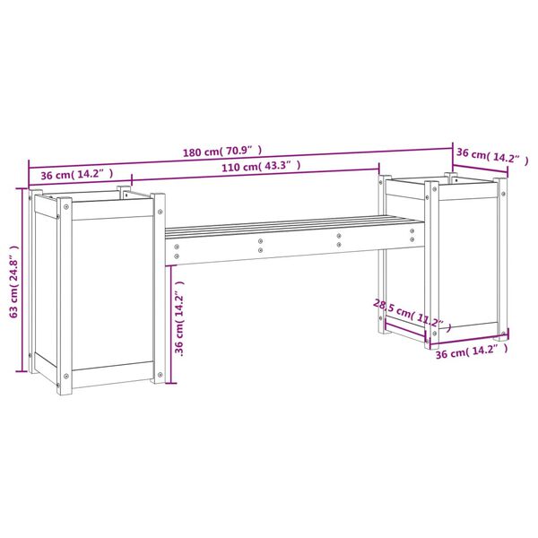 vidaXL Ζαρντινιέρα Παγκάκι 180 x 36 x 63 εκ. από Μασίφ Ξύλο Douglas