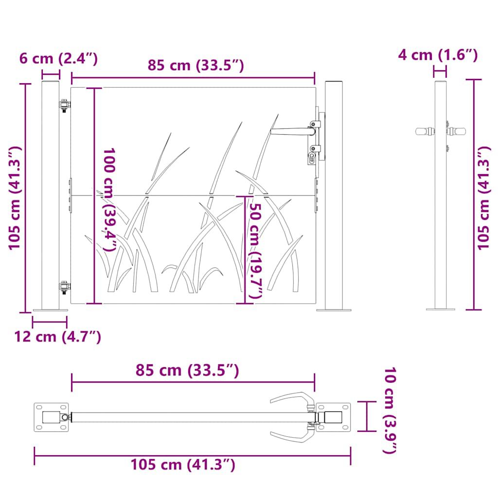 vidaXL Πύλη Κήπου 105 x 105 εκ. Σχέδιο Γρασίδι από Ατσάλι Corten
