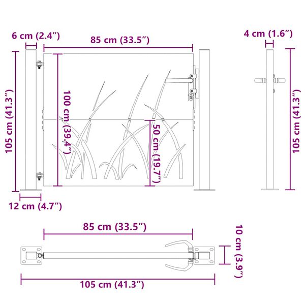 vidaXL Πύλη Κήπου 105 x 105 εκ. Σχέδιο Γρασίδι από Ατσάλι Corten