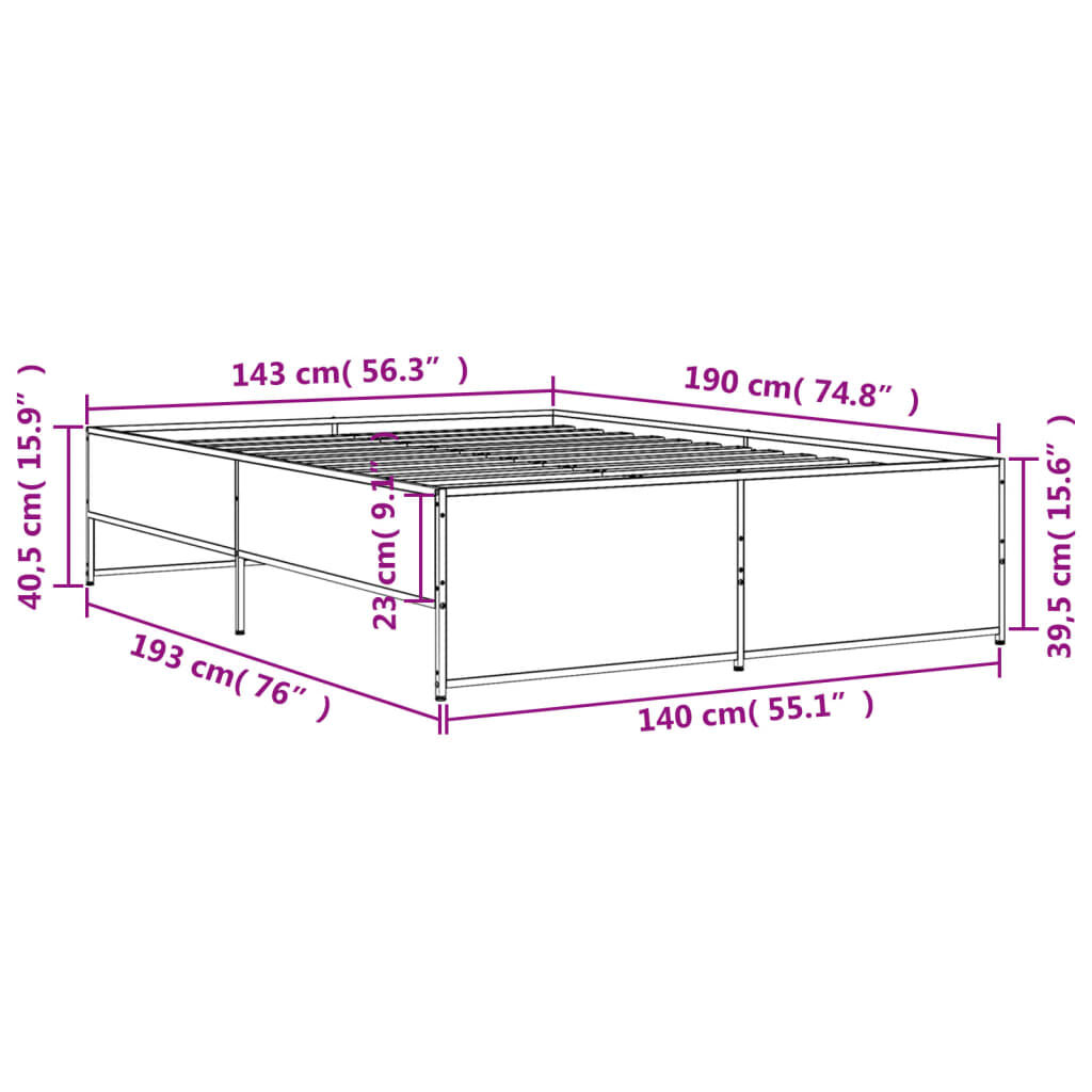 vidaXL Πλαίσιο Κρεβατιού Μαύρο 140 x 190 εκ. Επεξ. Ξύλο & Μέταλλο