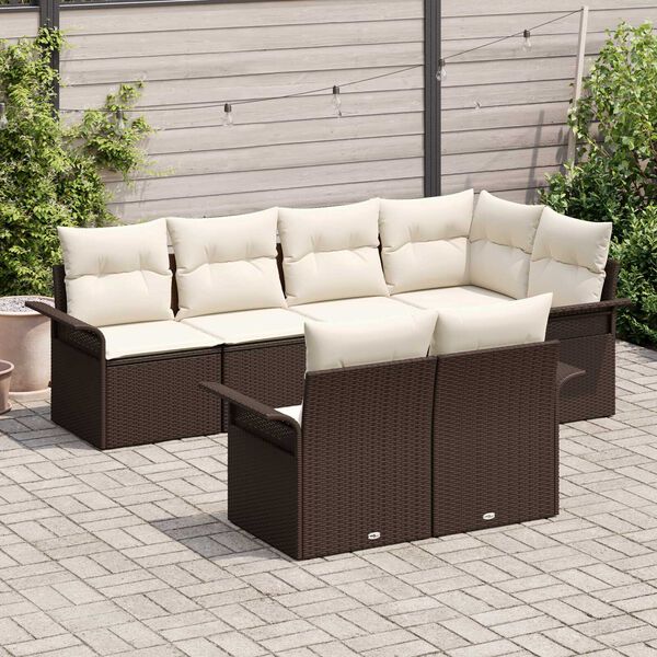 vidaXL Σετ Καναπέ Κήπου με μαξιλάρι 7 pcs Καφέ Πολυ ράταν