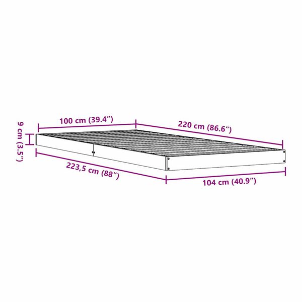vidaXL Κρεβάτι δαπέδου Φυσικό 100 x 220 cm Μασίφ ξύλο πεύκου