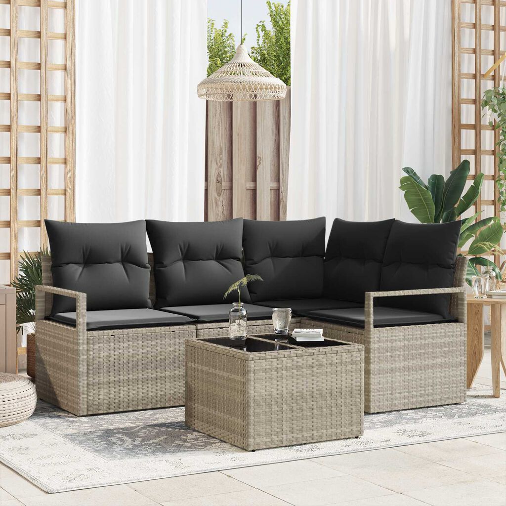 vidaXL Σετ Καναπέ Κήπου 5 pcs Ανοιχτό γκρι Πολυ ράταν