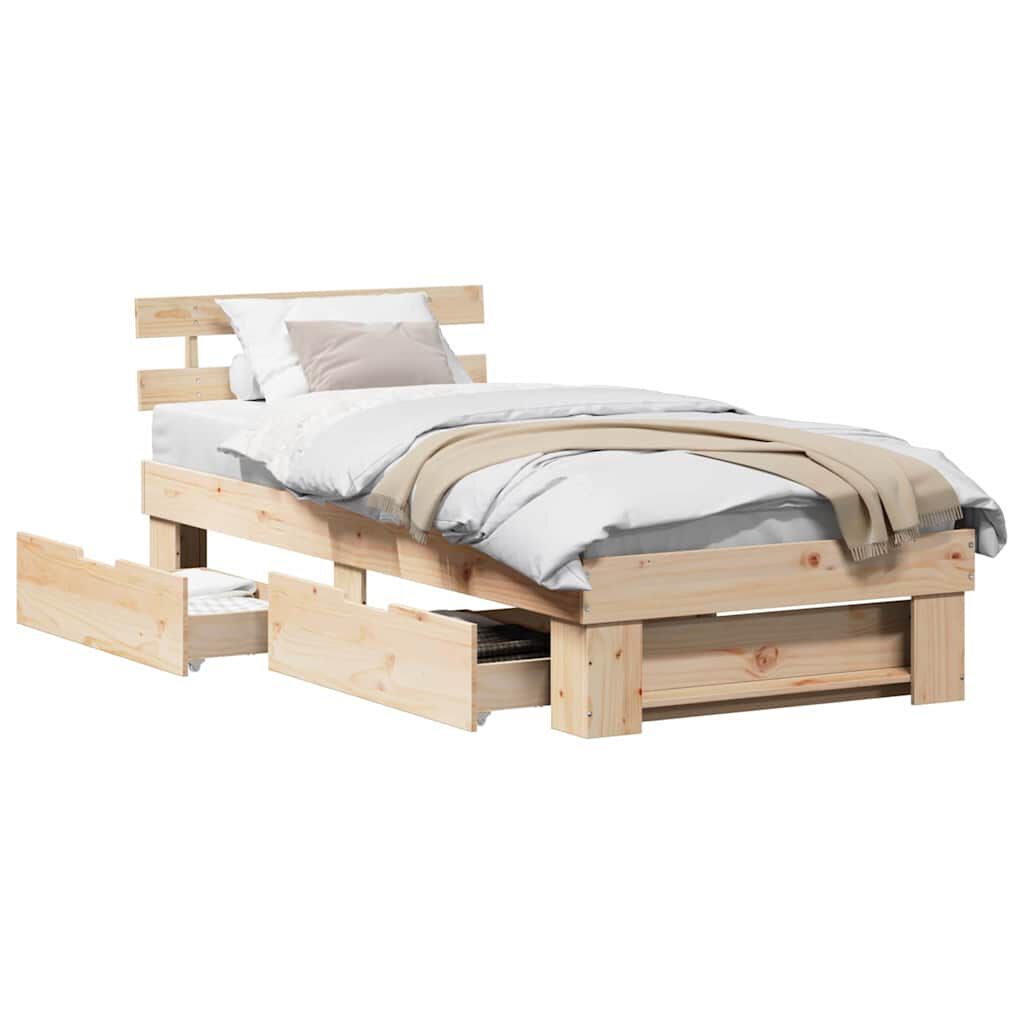 vidaXL Σκελετός Κρεβατιού Καφέ 90 x 190 cm Μασίφ ξύλο πεύκου