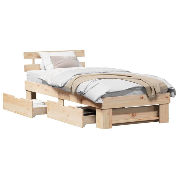 vidaXL Σκελετός Κρεβατιού Καφέ 90 x 190 cm Μασίφ ξύλο πεύκου
