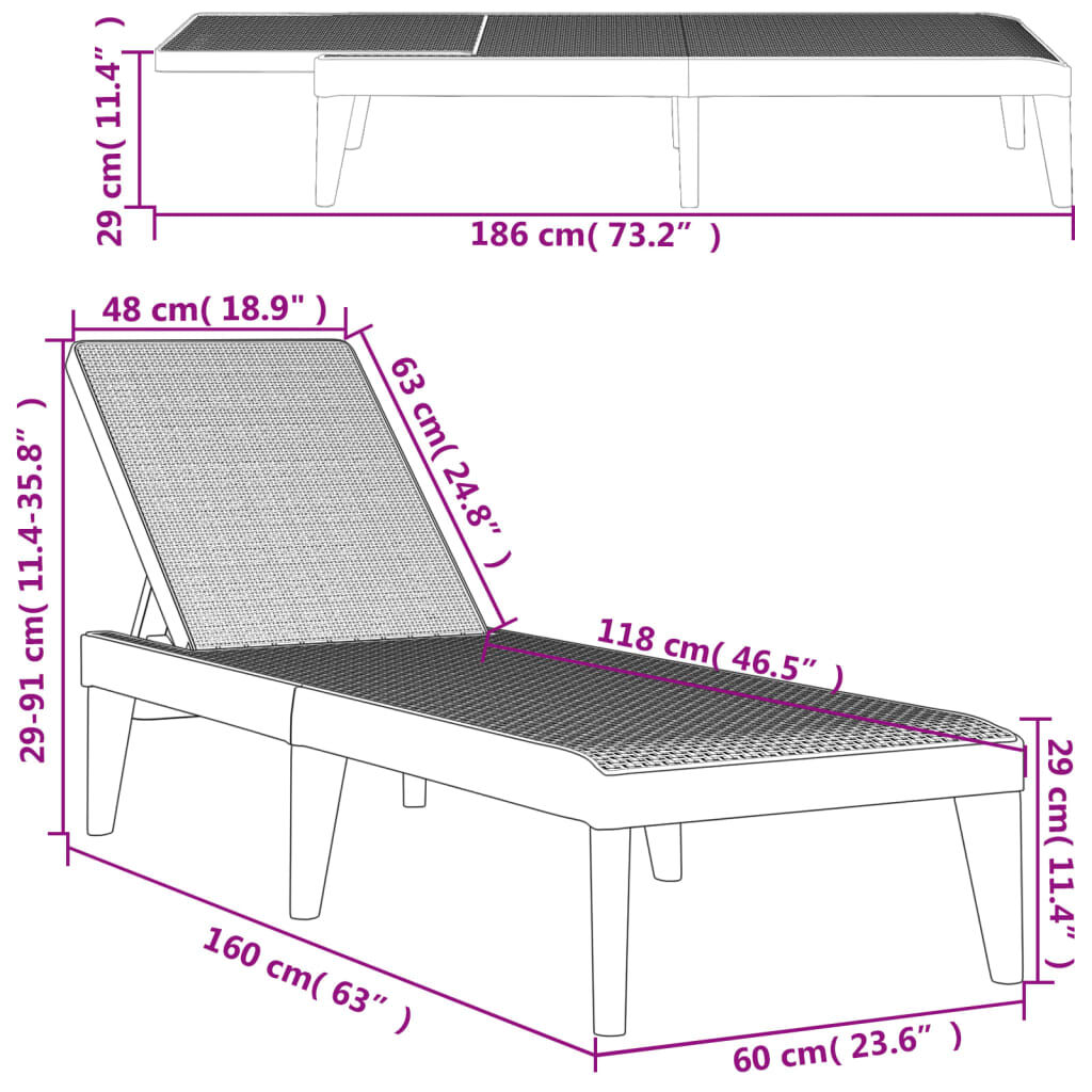 vidaXL Ξαπλώστρα Λευκή 186 x 60 x 29 από Πολυπροπυλένιο