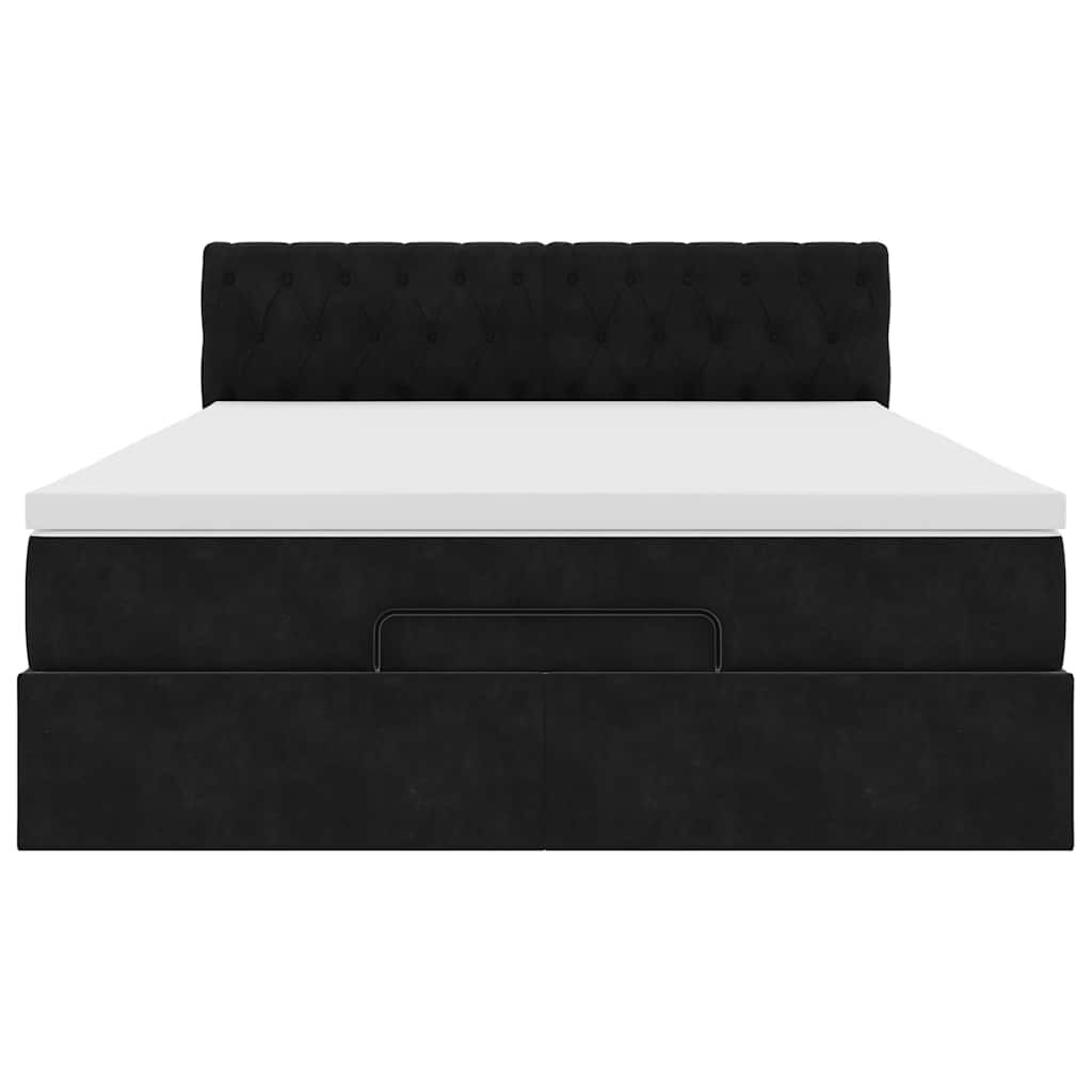 vidaXL Οθωμανικό κρεβάτι με στρώμα & LEDs Μαύρο 140x190cm Velvet