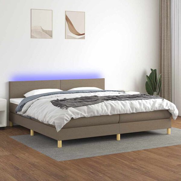vidaXL &Kappa;&rho;&epsilon;&beta;ά&tau;&iota; Boxspring &mu;&epsilon; &Sigma;&tau;&rho;ώ&mu;&alpha; & LED Taupe 200x200 &epsilon;&kappa;. &Upsilon;&phi;&alpha;&sigma;&mu;ά&tau;&iota;&nu;&omicron;