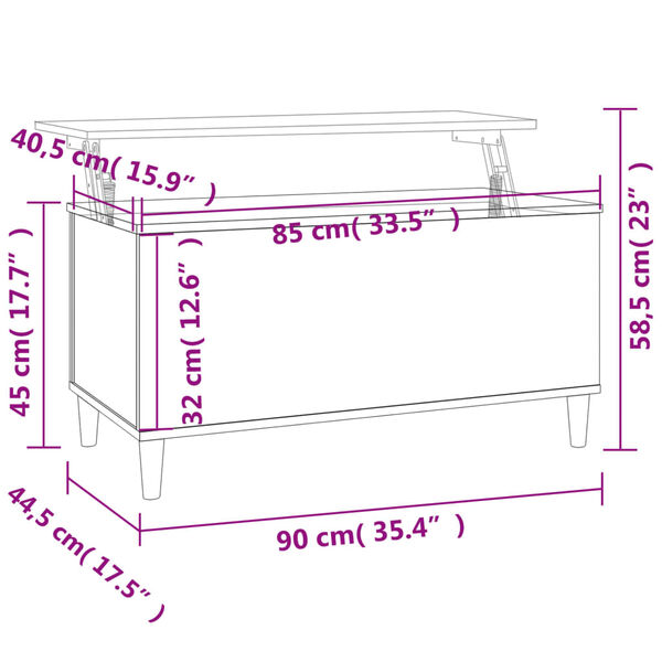 vidaXL Τραπεζάκι Σαλονιού Γκρι Σκυροδ. 90x44,5x45 εκ. Επεξεργ. Ξύλο