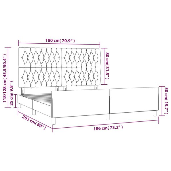vidaXL Σκελετός Κρεβατιού Χωρίς Στρώμα Μαύρο 180x200 εκ. Υφασμάτινο
