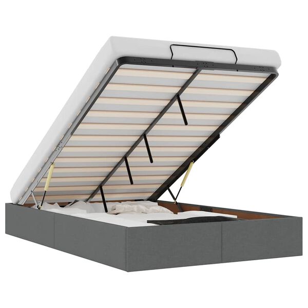 vidaXL Οθωμανικό πλαίσιο κρεβατιού χωρίς στρώμα Σκούρο γκρι Ύφασμα