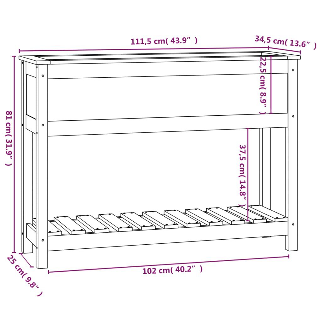 vidaXL Ζαρντινιέρα με Ράφι Μαύρη 111,5x34,5x81 εκ. Μασίφ Ξύλο Πεύκου