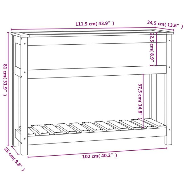 vidaXL Ζαρντινιέρα με Ράφι Μαύρη 111,5x34,5x81 εκ. Μασίφ Ξύλο Πεύκου