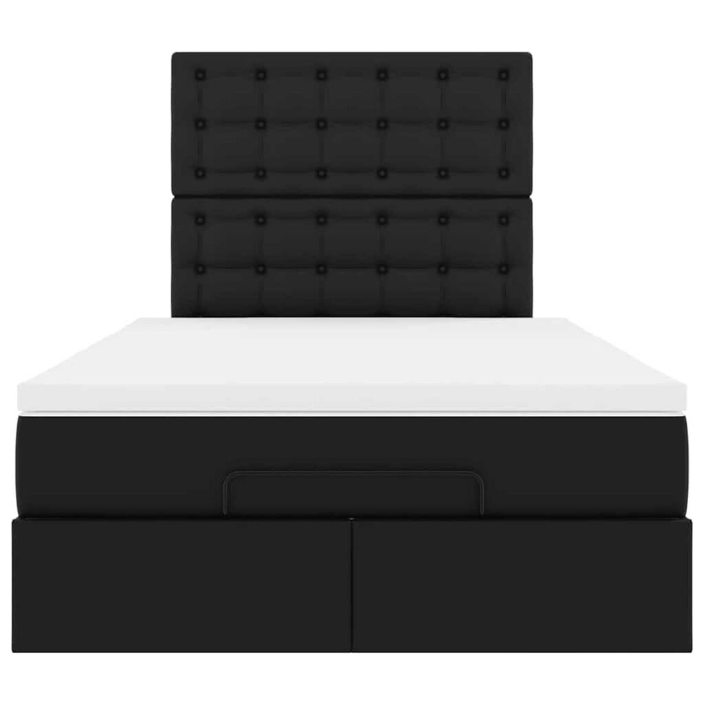 vidaXL Οθωμανικό κρεβάτι με στρώμα & LEDs Μαύρο 120x190cm Faux Leather