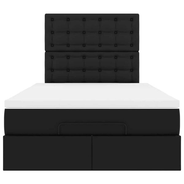 vidaXL Οθωμανικό κρεβάτι με στρώμα & LEDs Μαύρο 120x190cm Faux Leather