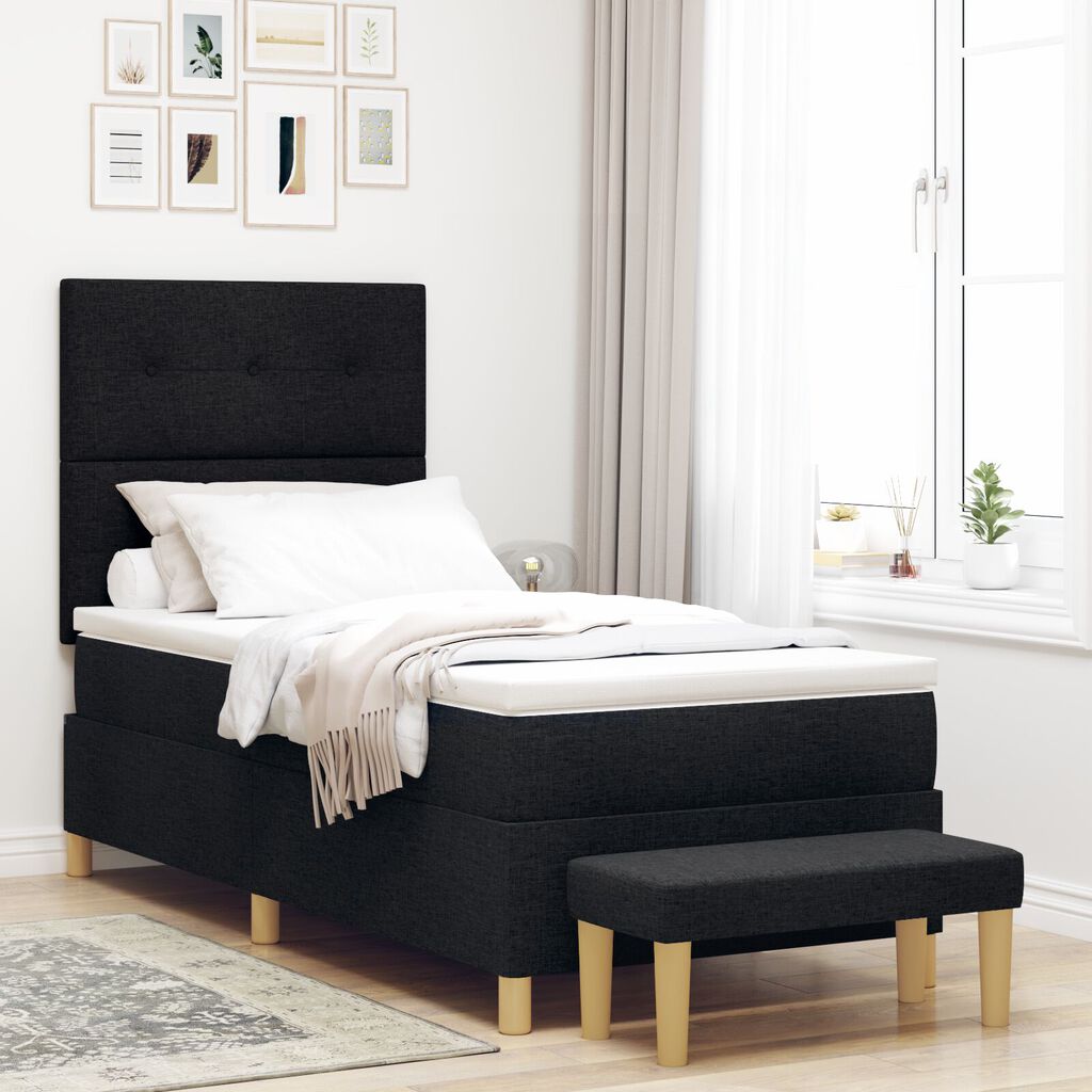 vidaXL Κρεβάτι Box Spring με Στρώμα & Πάγκο Μαύρο 80x200 cm Ύφασμα