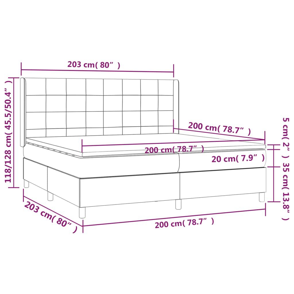 vidaXL Κρεβάτι Boxspring με Στρώμα & LED Αν.Γκρι 200x200 εκ. Βελούδινο