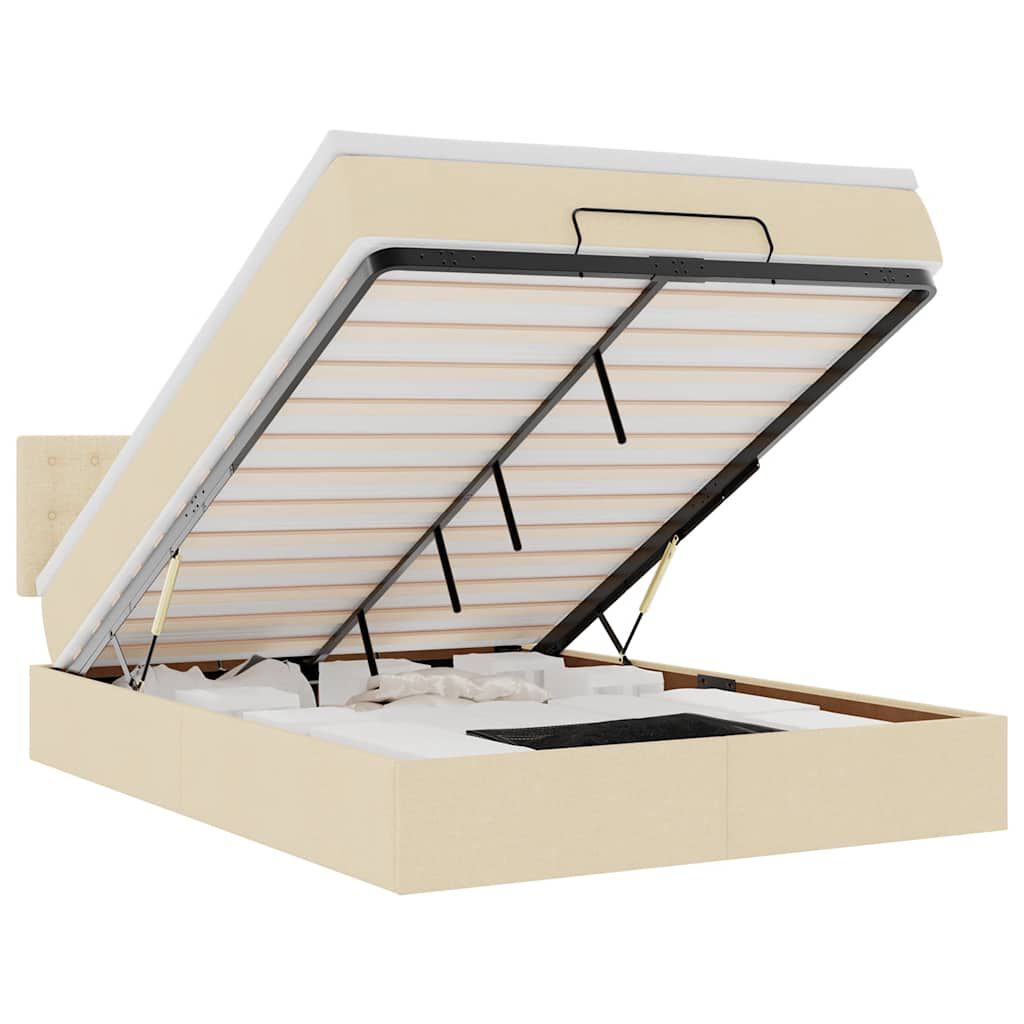vidaXL Οθωμανικό κρεβάτι με στρώμα Cream 140x190cm ύφασμα