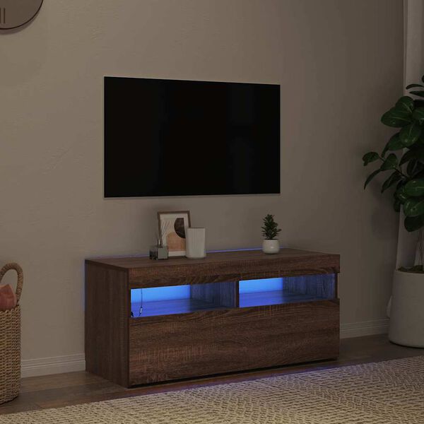vidaXL Έπιπλο Τηλεόρασης με LED Καφέ Δρυς 90 x 35 x 40 εκ.